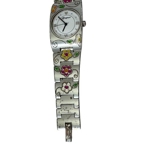Brighton Martinique Wrist Watch Enamel Flowers Quartz Japan Movement Silvertone - Picture 6 of 8
